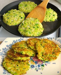 Zucchini patties with rice and garlic