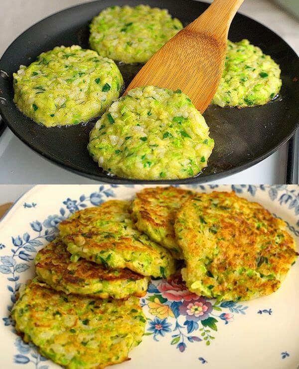 Zucchini patties with rice and garlic - Made By Emily