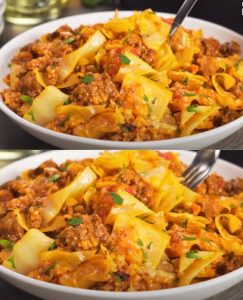 Stewed Cabbage with Mingled Meat in a Frying Pan