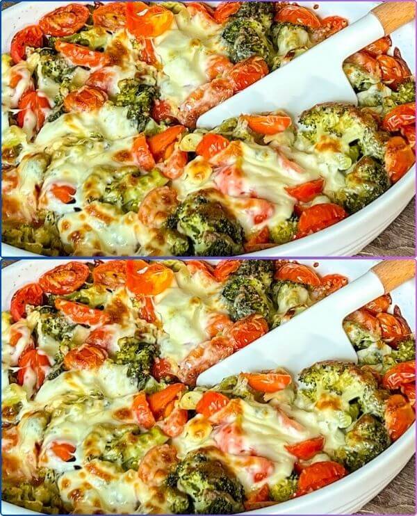 Baked broccoli with tomatoes and cheese