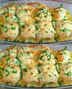 Baked Chicken Rolls Filled with Cheese and Parsley
