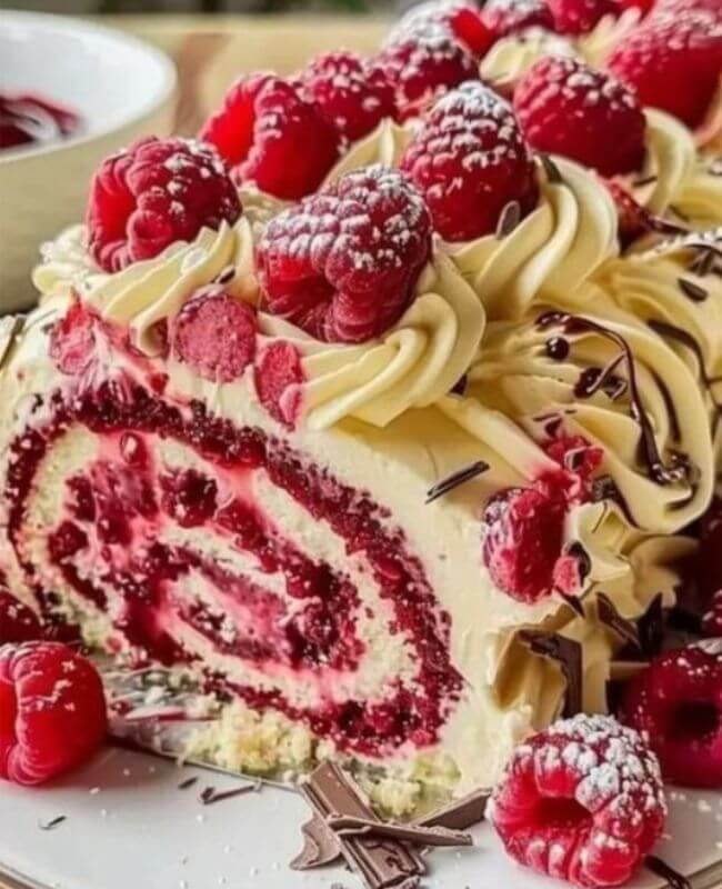 Raspberry White Chocolate Cake Roll
