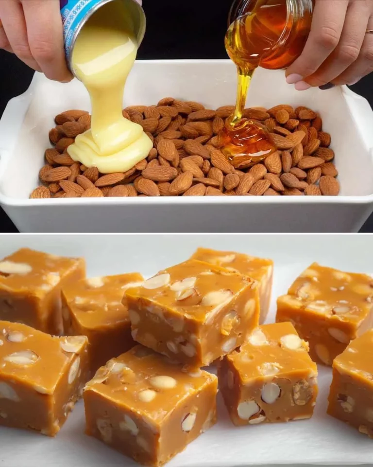 Delicious homemade Almond Fudge Squares with almonds on top