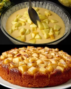 Delicious homemade apple cake topped with fresh apple slices and cinnamon