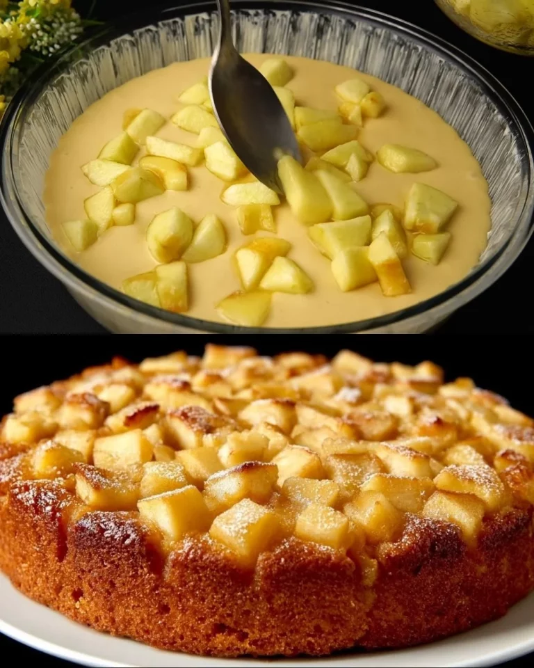 Delicious homemade apple cake topped with fresh apple slices and cinnamon