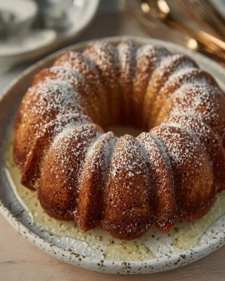 A beautifully decorated apple cider donut cake topped with cinnamon and apple slices.