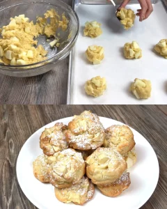 Freshly baked apple cookies with cinnamon and chunks of apples