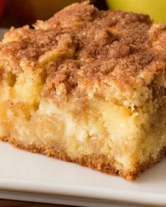Slice of homemade Apple Crumb Cake with a crumbly topping and fresh apples