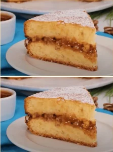 Delicious apple pie with walnuts served on a wooden table