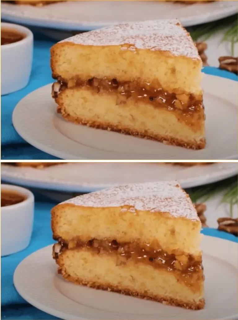 Delicious apple pie with walnuts served on a wooden table