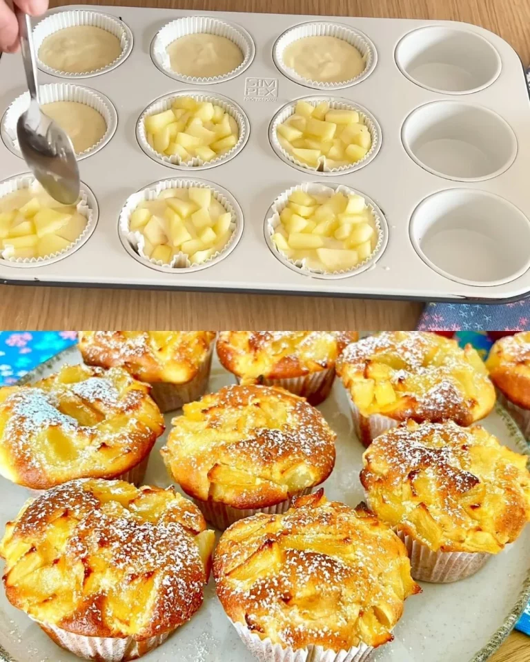 Homemade apple yogurt cake topped with fresh apple slices and yogurt frosting
