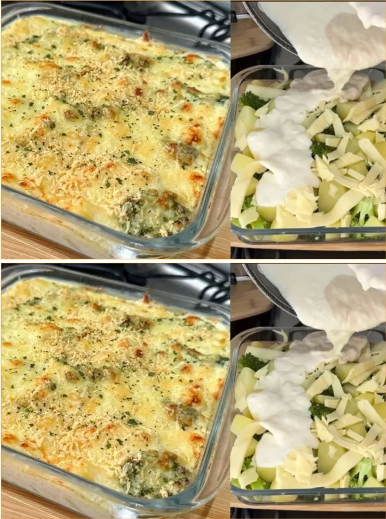 Delicious broccoli gratin baked to perfection with creamy cheese topping.