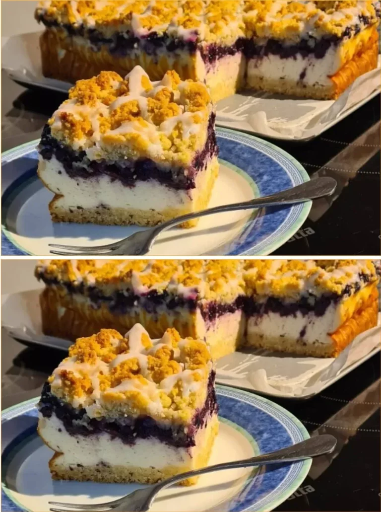 Delicious cheesecake topped with blueberries and lemon icing