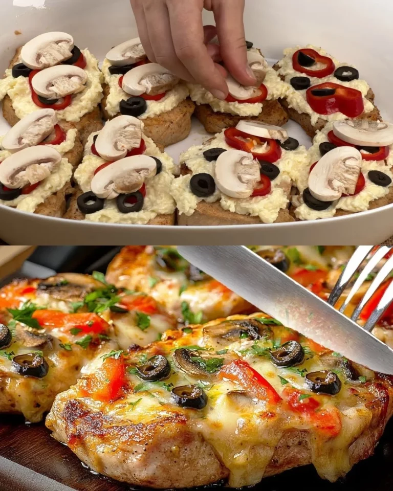 Cheesy pork and potato casserole with vegetables served in a baking dish