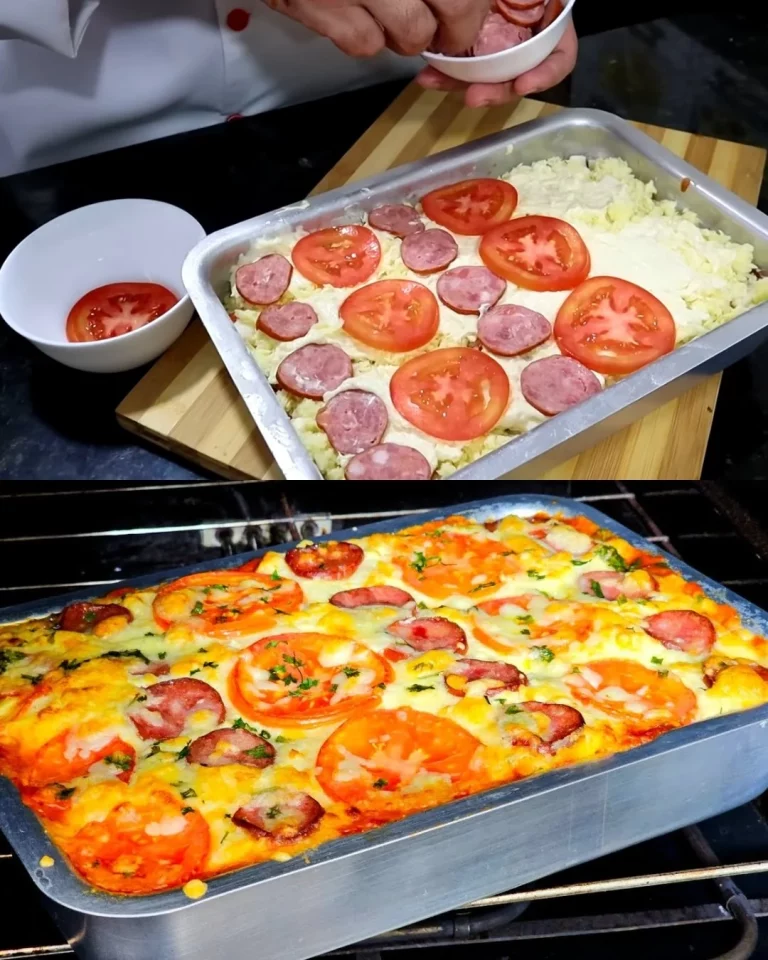 Cheesy potato dough pie with creamy hearts of palm filling