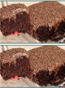 Delicious homemade chocolate cake with rich frosting and chocolate shavings