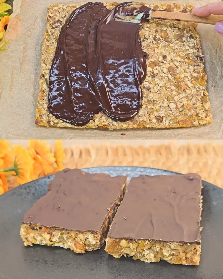 Delicious chocolate oat bars layered with chocolate and oats