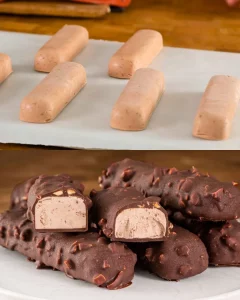 Delicious Chocolate Peanut Butter Bars on a wooden table