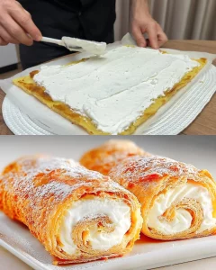 Delicious creamy banana puffs with lemon condensed milk cream topping