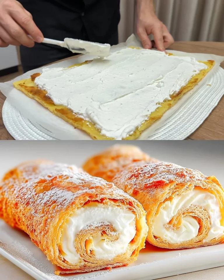 Delicious creamy banana puffs with lemon condensed milk cream topping