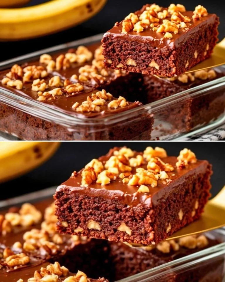 Delicious healthy banana brownies on a plate with fresh bananas