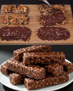 Healthy no-sugar banana oatmeal bars with dark chocolate on a plate