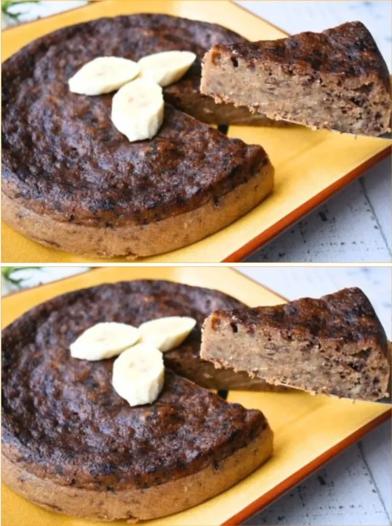 Healthy steamed banana cake served on a wooden plate with ripe bananas