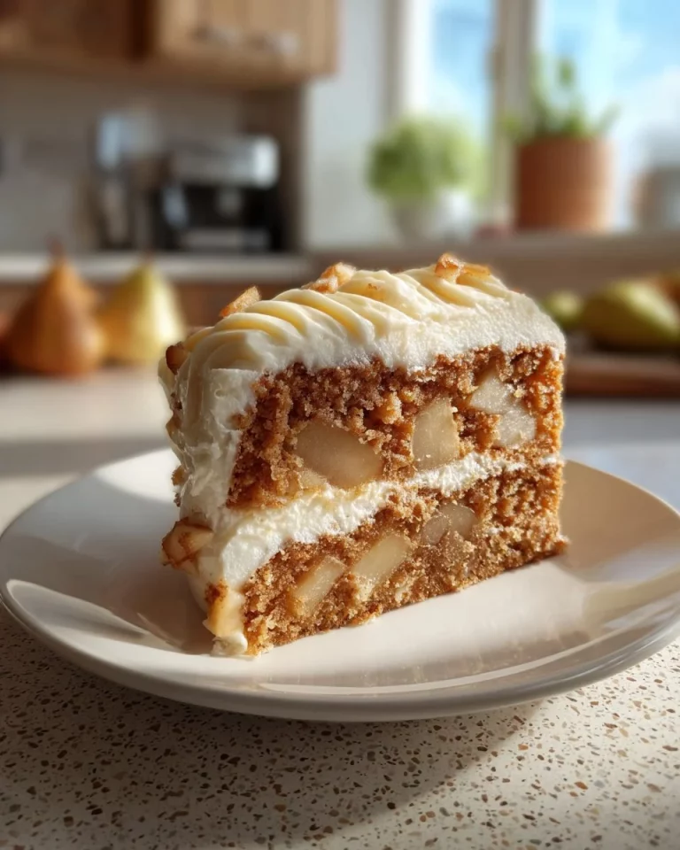 Delicious fresh apple cake with cream cheese frosting on a plate