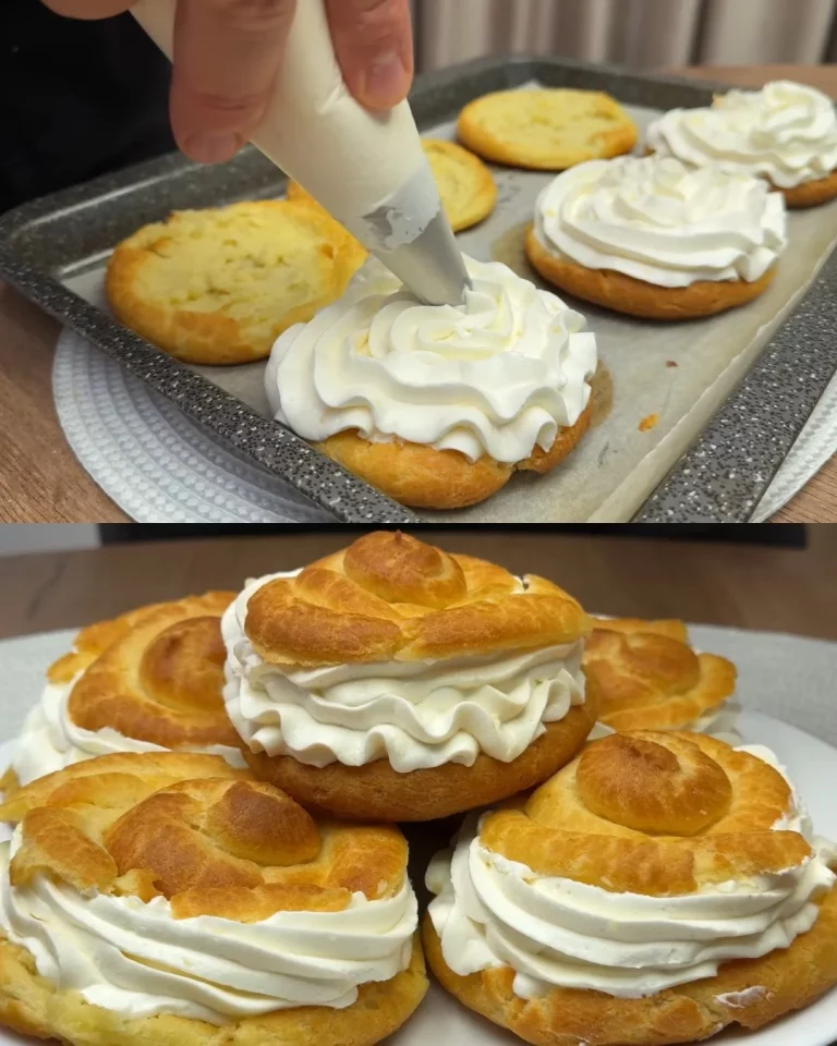 Lemon cream puffs filled with condensed milk, garnished and delicious.