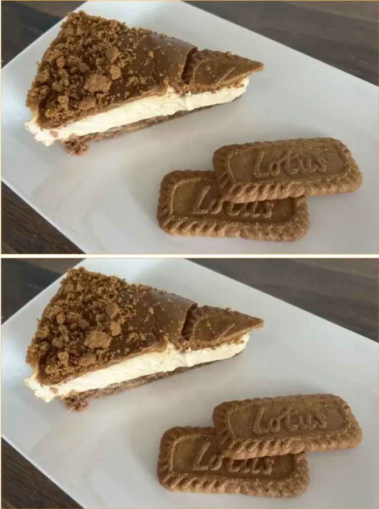 Delicious slice of Lotus Cheesecake topped with crushed cookies