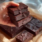 No bake brownie batter bars stacked on a plate