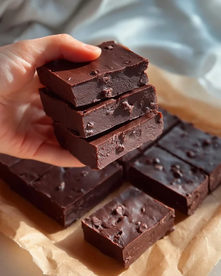 No bake brownie batter bars stacked on a plate