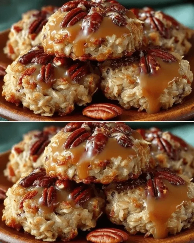 No-bake coconut pecan praline cookies on a stylish plate