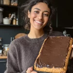 No-bake date caramel brownie batter bars on a white plate