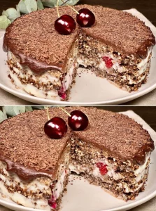 No-bake layered cake with colorful layers and toppings