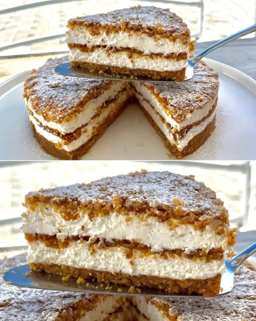 Delicious no-bake lemon cake topped with zest and whipped cream