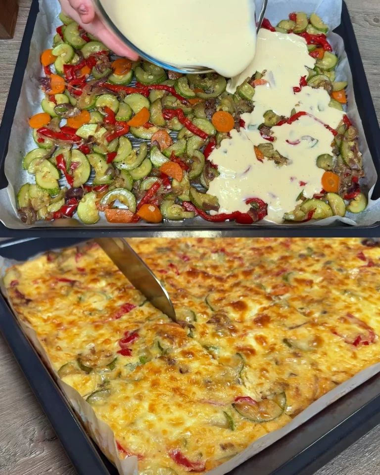 Savory vegetable bake with assorted colorful vegetables and cheese topping
