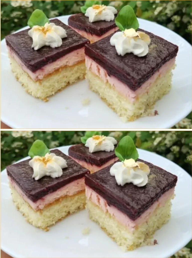 Sponge cake layered with strawberry cream and decorated with mulberries