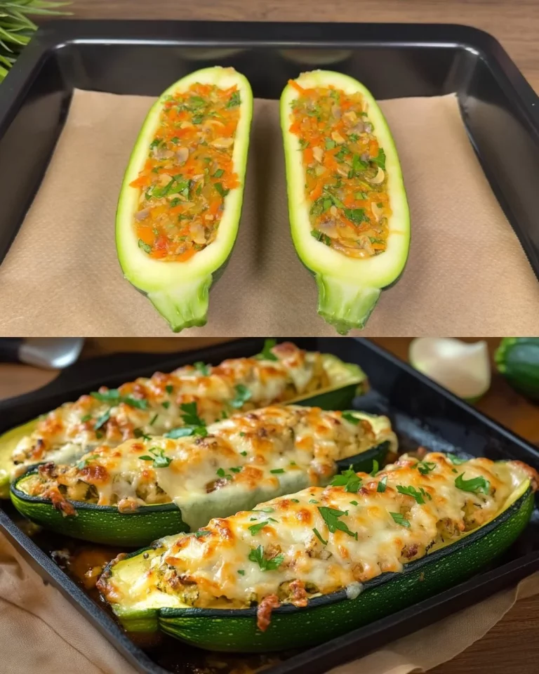 Baked stuffed zucchini boats filled with lean meat and vegetables