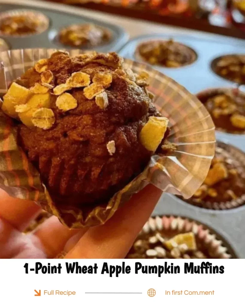 1-Point Wheat Apple Pumpkin Muffins fresh out of the oven, perfect for a healthy snack.