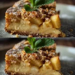Slice of 3-ingredient flourless apple pie cake on a plate