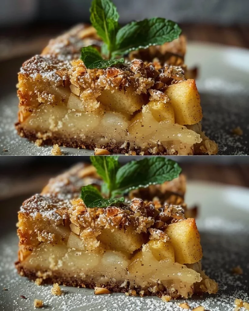Slice of 3-ingredient flourless apple pie cake on a plate