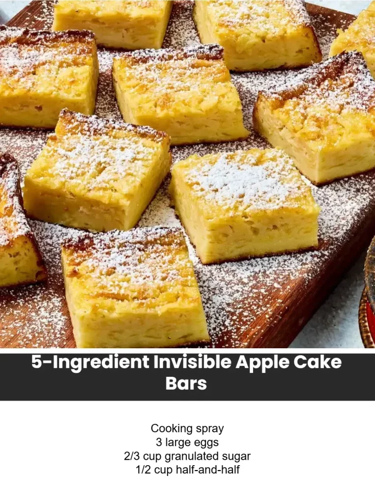 Delicious 5-Ingredient Invisible Apple Cake Bars served on a rustic wooden table