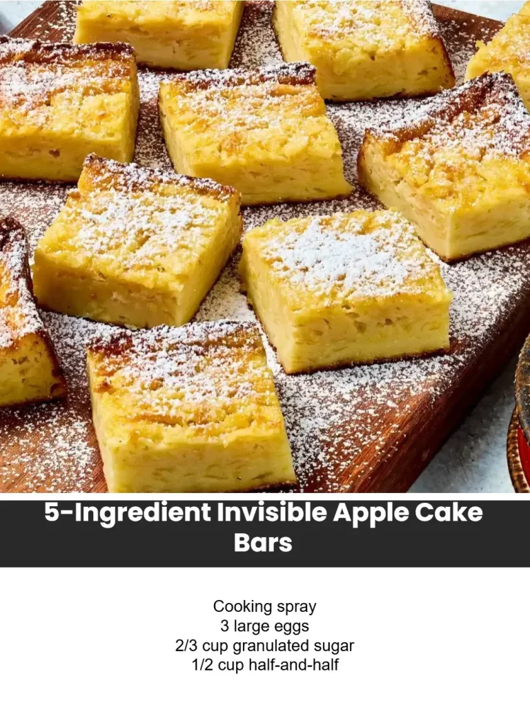 Delicious 5-Ingredient Invisible Apple Cake Bars served on a rustic wooden table
