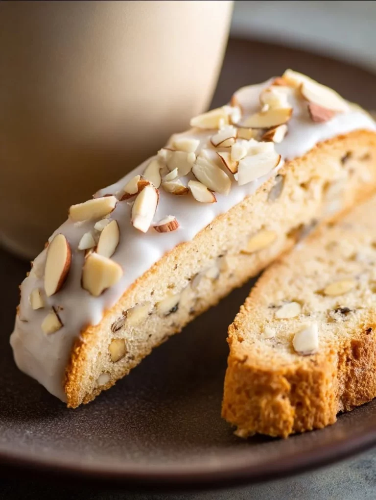 Almond Poppy Seed Biscotti on a plate, showcasing its crunchy texture and seeds.