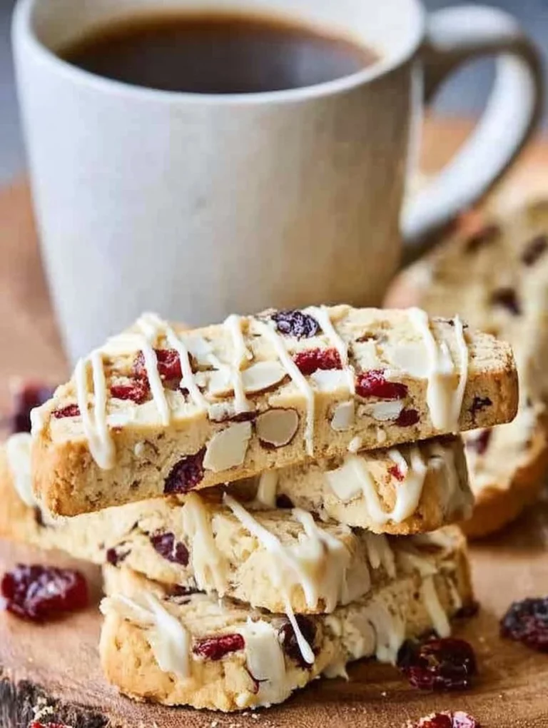 Homemade almond biscotti with dried red blueberries on a wooden table