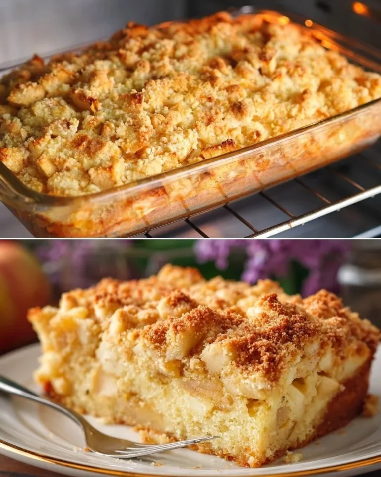 Homemade apple cake with fresh apples and spices, displayed on a rustic wooden table