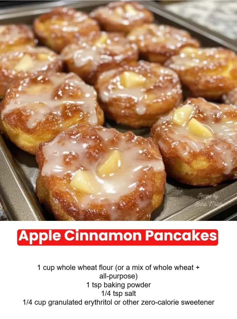 Delicious Apple Cinnamon Pancakes topped with fresh apples and cinnamon.