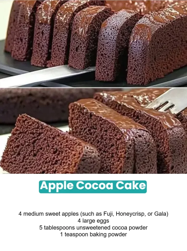 Delicious slice of Apple Cocoa Cake topped with fresh apples and cocoa