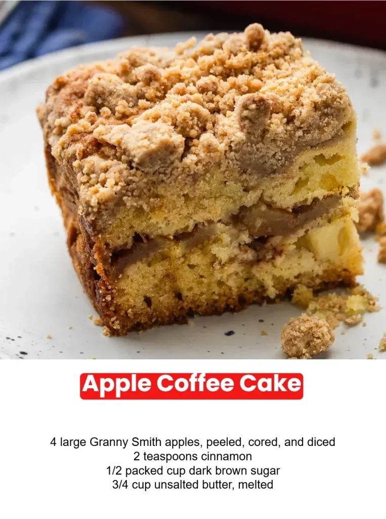 Delicious slice of Apple Coffee Cake garnished with apples and cinnamon